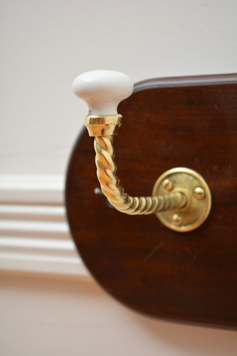 Antique Mahogany And Brass Coat Rack Coat Hooks - Image 6